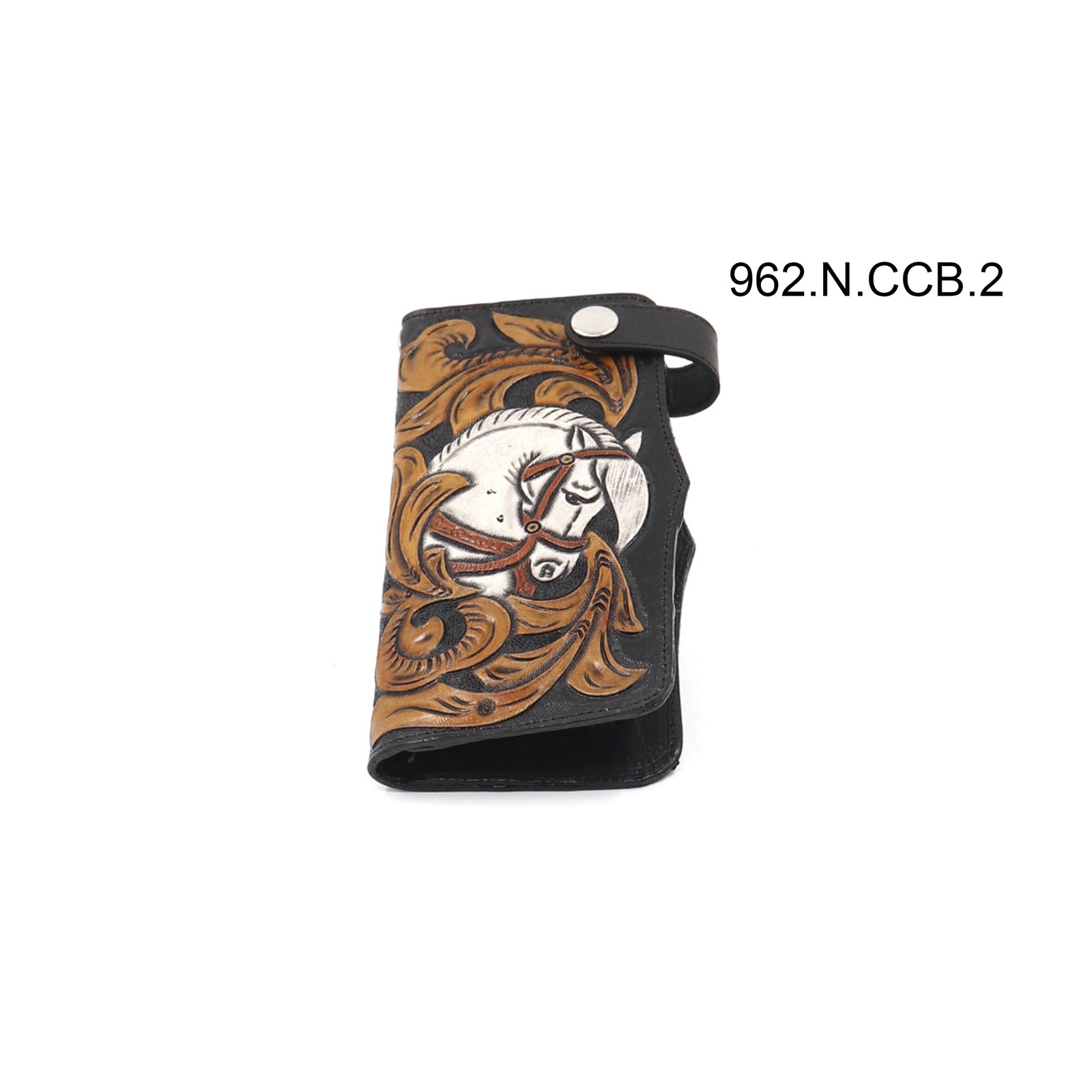 ck-962 cartera de piel  cincelada de  caballos  bicolor