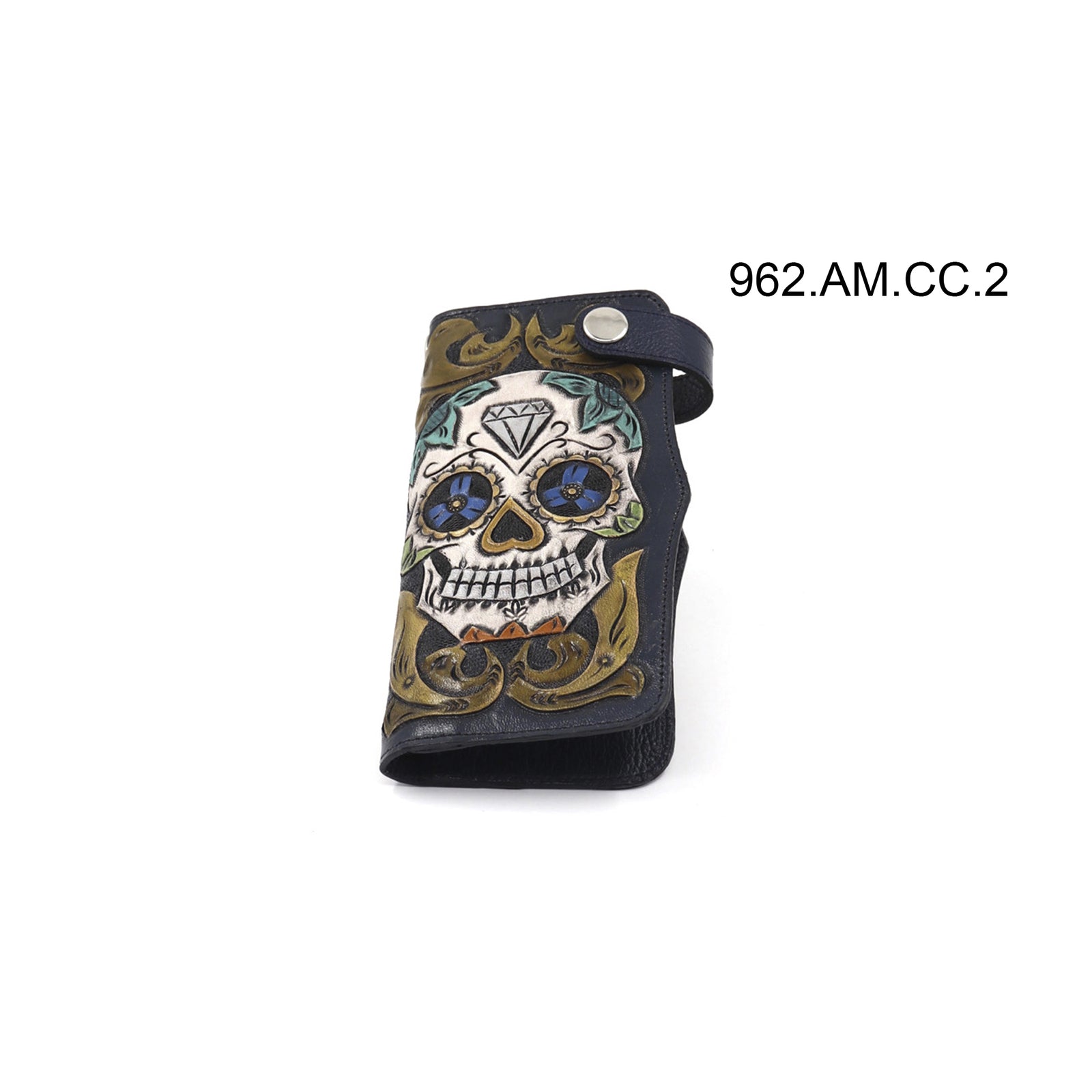 ck-962 cartera de piel texana cincelado de calavera color