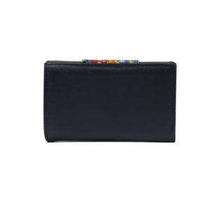 ck-932 cartera piel con grecas y geometria de chaquira artesanal