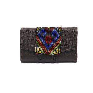 ck-932 cartera piel con grecas y geometria de chaquira artesanal