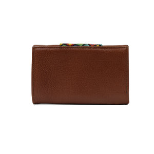 ck-932 cartera piel con grecas y geometria de chaquira artesanal