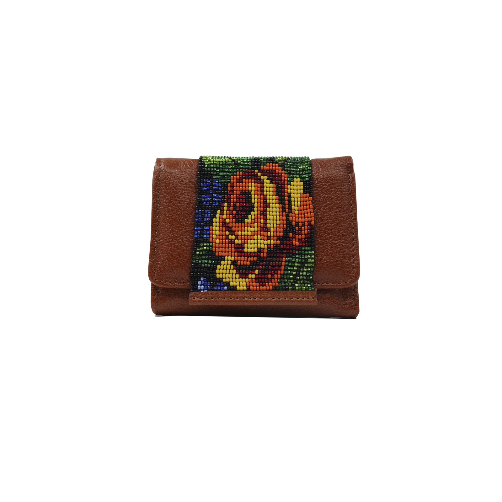 ck-65 cartera piel con tapa de chaquira artesanal