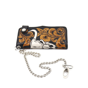 ck-962 cartera de piel  cincelado de craneo bicolor