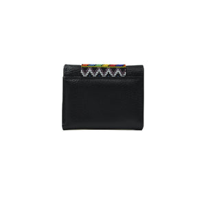 ck-65 cartera piel con tapa de chaquira artesanal