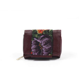 ck-60 cartera piel ternera con chaquira flora artesanal