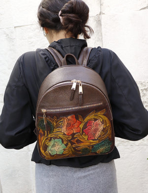 mk-1335 back pack cincelado de  flores bicolor