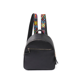 mk-1335 back pack piel con asas de chaquira grecas
