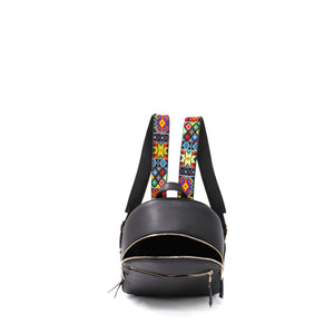 mk-1335 back pack piel con asas de chaquira grecas