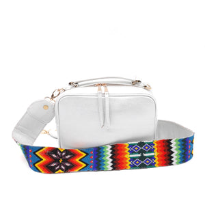 bk-125 bolsa de piel con asa de chaquira de grecas