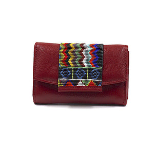ck-932 cartera piel con grecas y geometria de chaquira artesanal