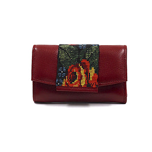 ck-932 cartera piel con flora de chaquira artesanal