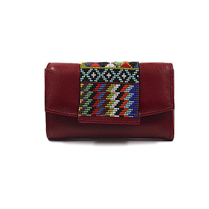 ck-932 cartera piel con grecas y geometria de chaquira artesanal