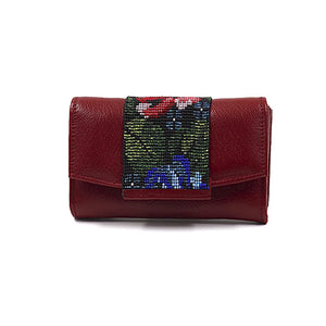 ck-932 cartera piel con flora de chaquira artesanal