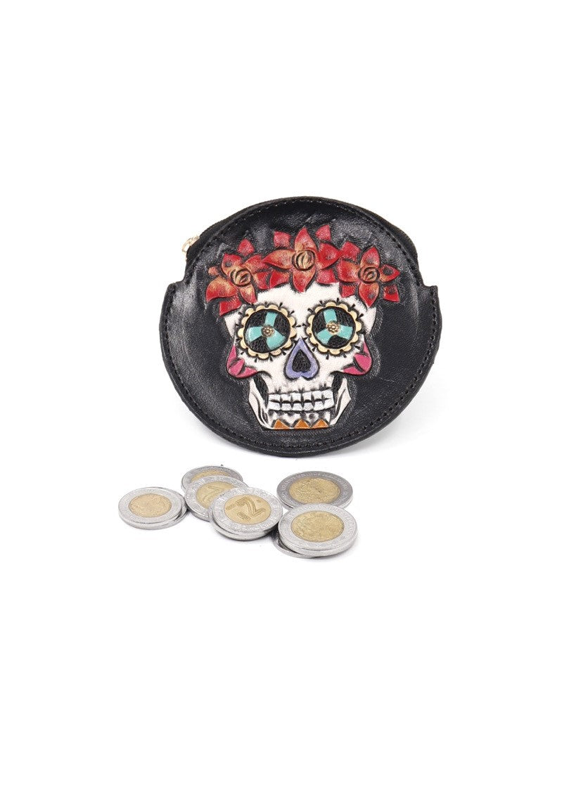 mn-1000 monedero  redondo cincelado de catrina